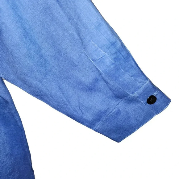 Caroline Rose Women's Blue Gabardine 100% Linen Button Down Shirt Top Size 2X - Picture 7 of 7